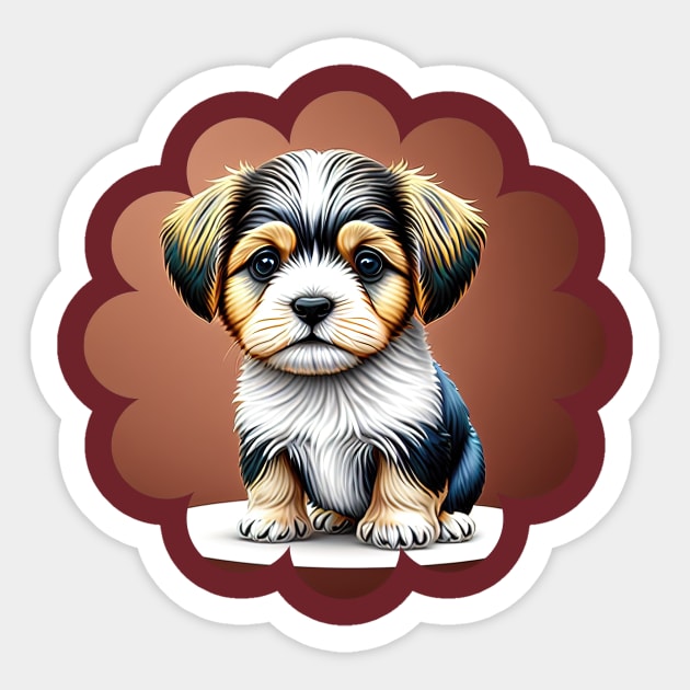 Havanese Puppy Dog in Black, Brown & White Fur Coat Markings Sticker by SymbioticDesign